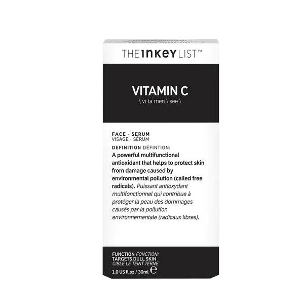 VITAMIN C SERUM Serumas su vitaminu C iš "The Inkey List". Šis serumas skatina odos atsinaujinimą, oda taps skaistesnė ir atgaus sveiką spindesį. Vitaminas C yra veiksmingas antioksidantas ir patikrintas kovotojas su raukšlelėmis. Serumo sudėtyje yra 30 proc. stabilios askorbo rūgšties koncentracija.   Skirta: brandžiai, pigmentuotai odai  Formulės savybės: veiksminga vitamino C koncentracija, minimali sudėtis, be kvepalų